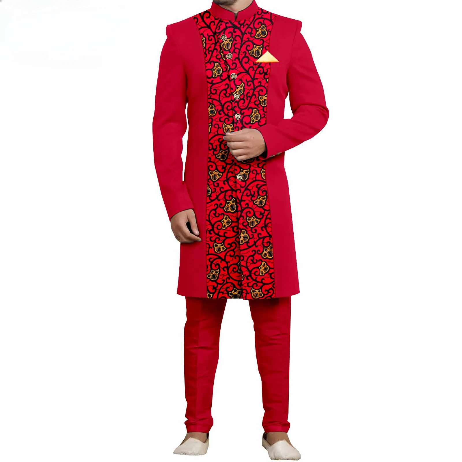 Men`s Suit Slim Fit Embroidery Single Breated Blazer and Pants Set African Clothes with Kerchief  Formal Outfits A2416098 view 5