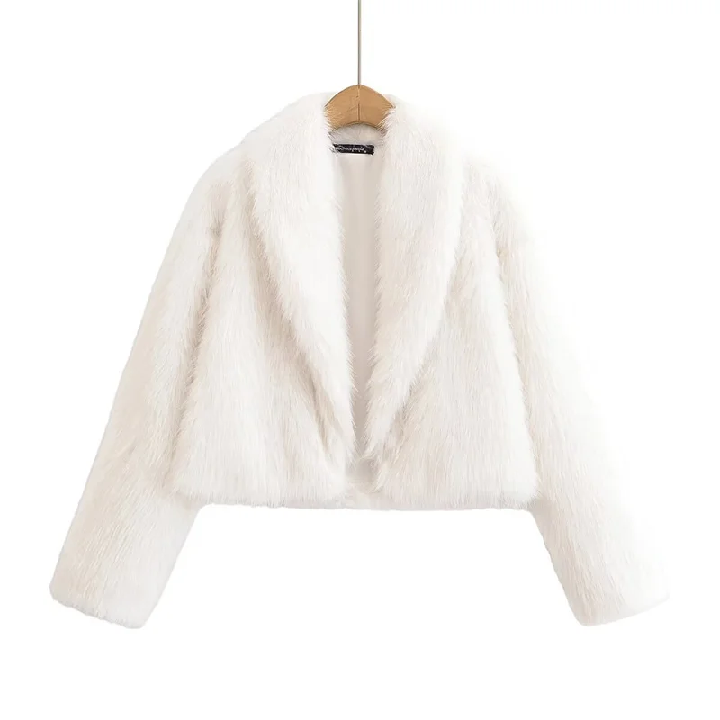 

Women's Jacket New Fall 2025 White Long Sleeve Short Faux Wool Jacket Casual Fashion Personality and Versatile
