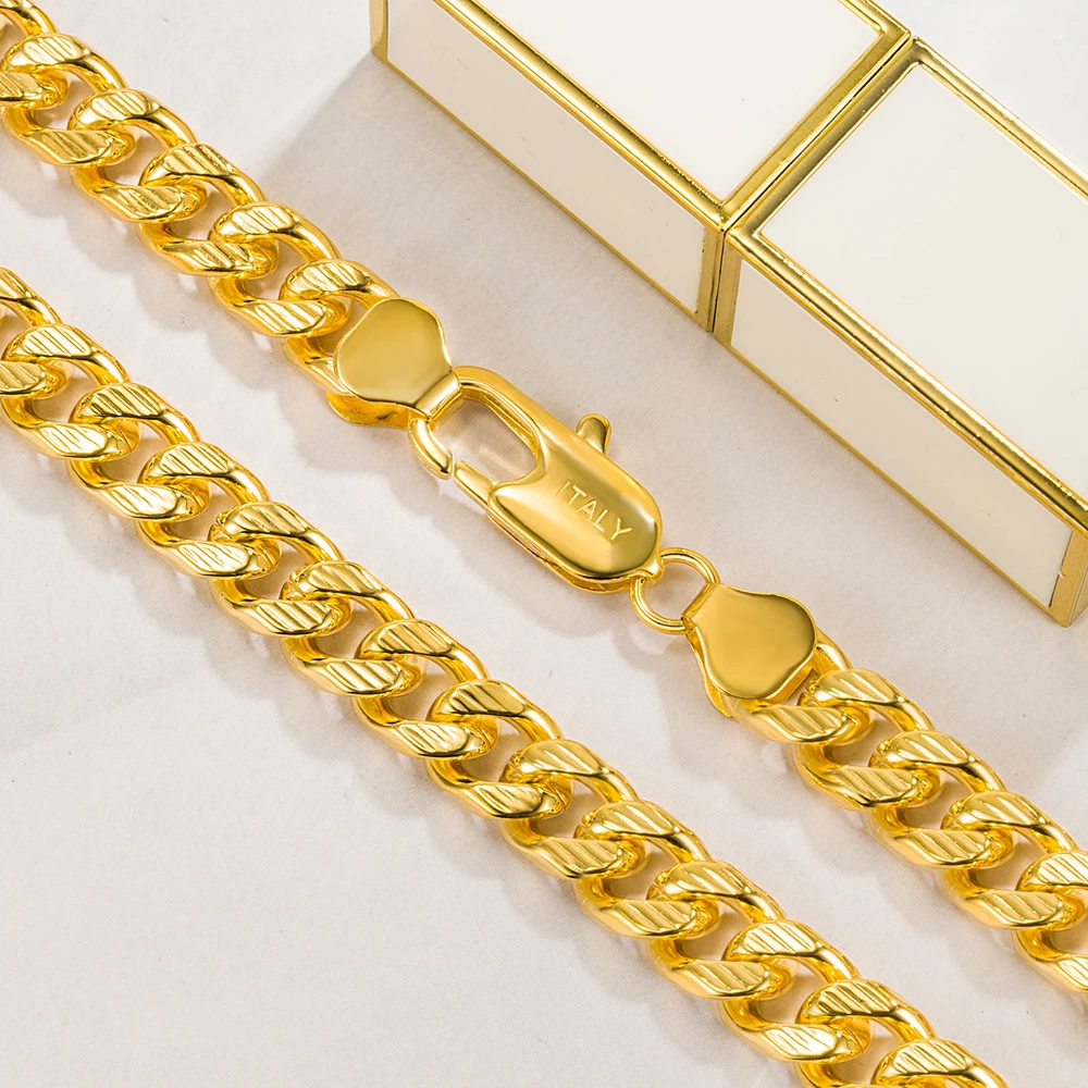 10MM Cuban Chain Gold Necklace for Men Hip Hop Punk Style Aesthetic Luxury Fashion Handmade 925 Sterling Silver Jewelry