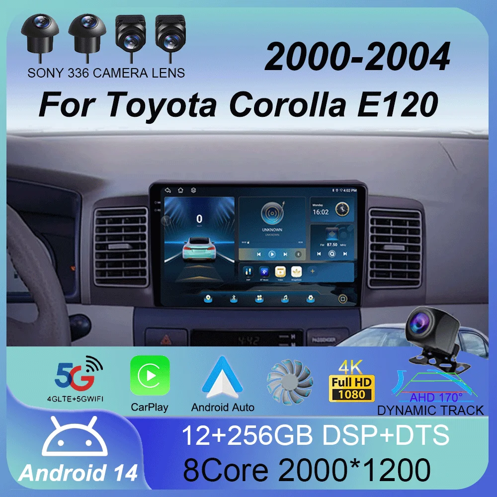 

Автомобильный радиоприемник Android 14 Carplay Мультимедиа для Toyota Corolla E120 2000-2004 навигационное видео DVD авторадио стерео 2din 4G + Wi-Fi