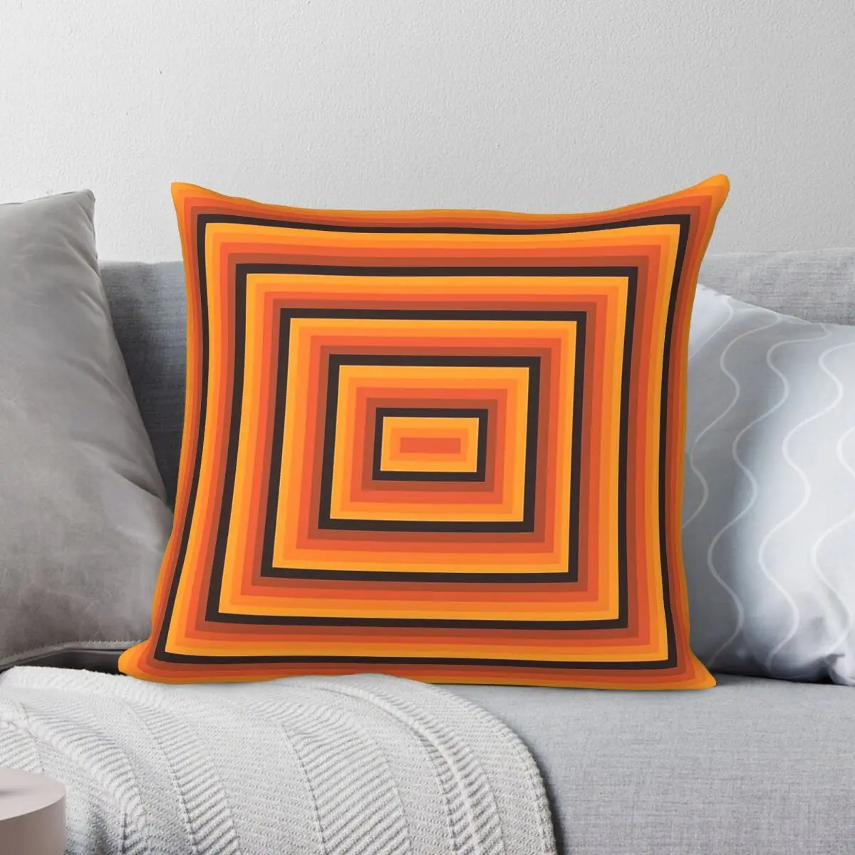 Mid-Century Hypnotic Orange Square Pillowcase Polyester Linen Velvet Pattern Zip Decorative Car Cushion Cover 18