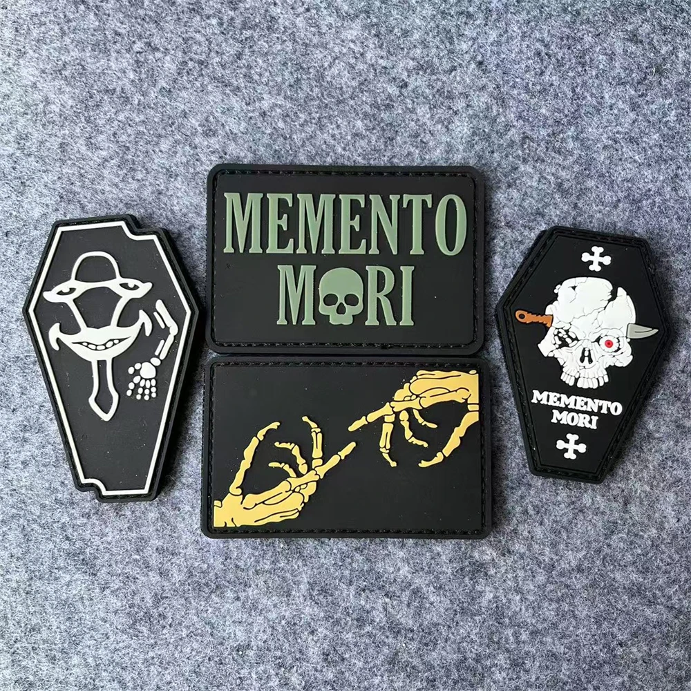 Tactical Skeleton Memorial Morale Badge Memento Mori Skull Hook and Loop Patches Military Armband Backpack Sticker for Clothing