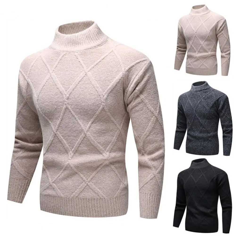 

Men Sweater Fashion Pattern Half Turtleneck Solid Color Slim Fit Knitwear Autumn Winter Coldproof Knitting Pullover Streetwear