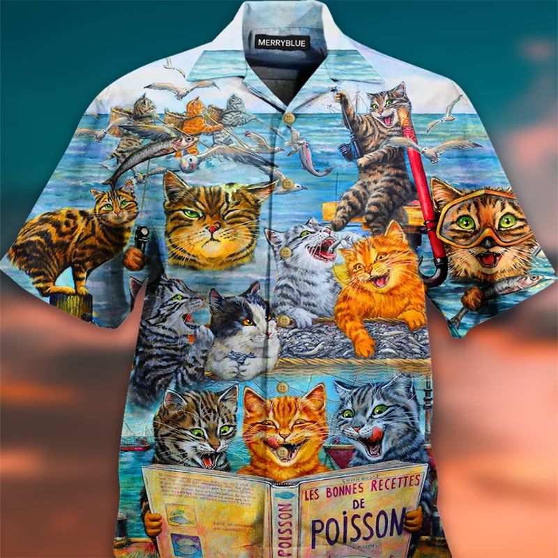 Newspaper Cat 3D Printed Customized Breathable Hawaii Polo Shirts Youth Couples Beach Multi Color Casual T Shirt Free Shipping