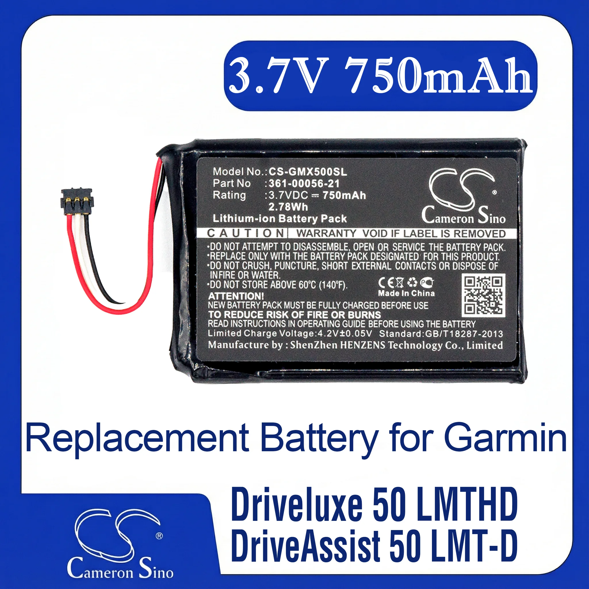 

Cameron Sino Replacement Battery for Garmin 010-01531-00, DriveAssist 50 LMT-D,, Fits P/N 361-00056-21