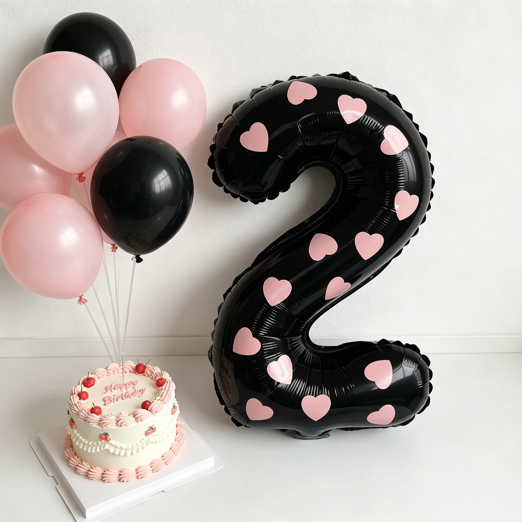 Ballons en feuille d'aluminium noirs en forme de cœur rose de 16 pouces, décorations pour fêtes d'anniversaire, arrangements commémoratifs, accessoires photo, adaptés aux fêtes d'anniversaire, anniversaires, mariages, propositions de mariage, décorations du Nouvel An, chiffres en feuille d'aluminium roses pour les âges de 0 à 9 ans