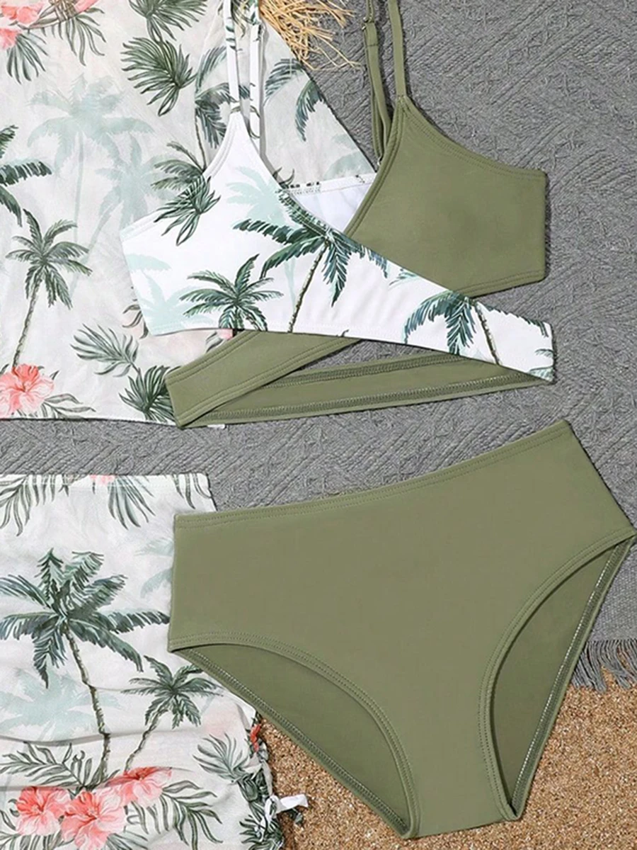 2026 Print Cross 4 Pieces Bikini Girls Swimsuit Kids Swimwear Female Children\'s Bathers Bathing Swimming Swim Suit Beachwear