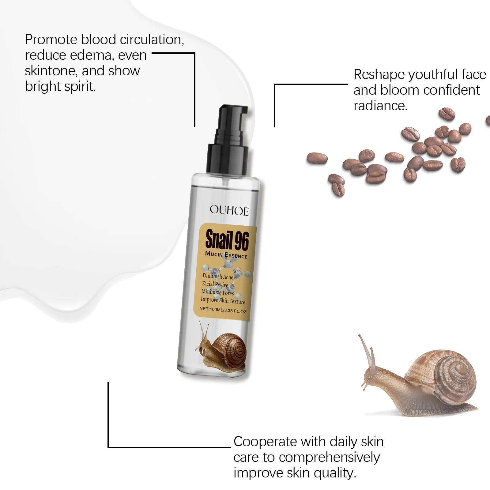 Snail 96 Mucin Serum Fade Fine Lines Shrink Pores Lifting Firm Hydrating Repairing Damaged Skin Moisturizing Brightening Essence