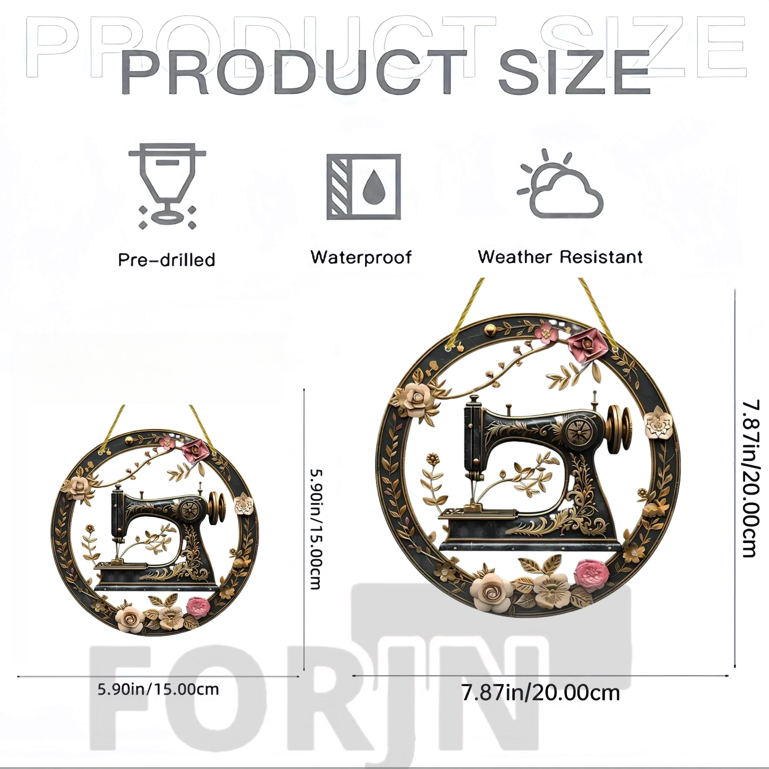 Retro Style Sewing Machine Suncatcher.2D Round Acrylic Translucent Window Hanging,Home Porch Studio Wall Decor,Gifts for Women