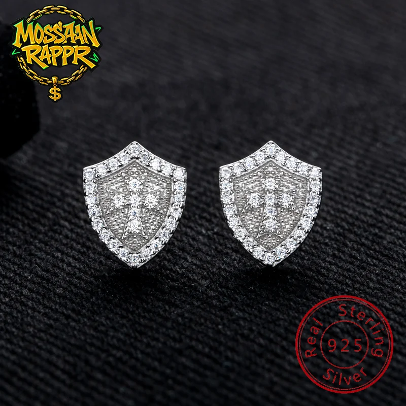 MossanRappr 0.4cttw Moissanite Hip Hop pendientes cruzados Plata de Ley 925 Color D joyería llamativa ostentosa para hombres y mujeres