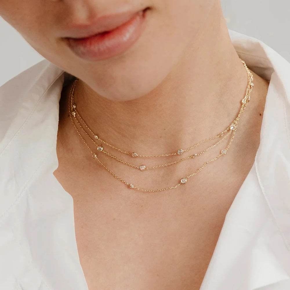 Jewelryposter-女性のための酸化不可能な金属ネックレス,キュービックジルコニア,キャスト,多層,気質,新しいデザイン