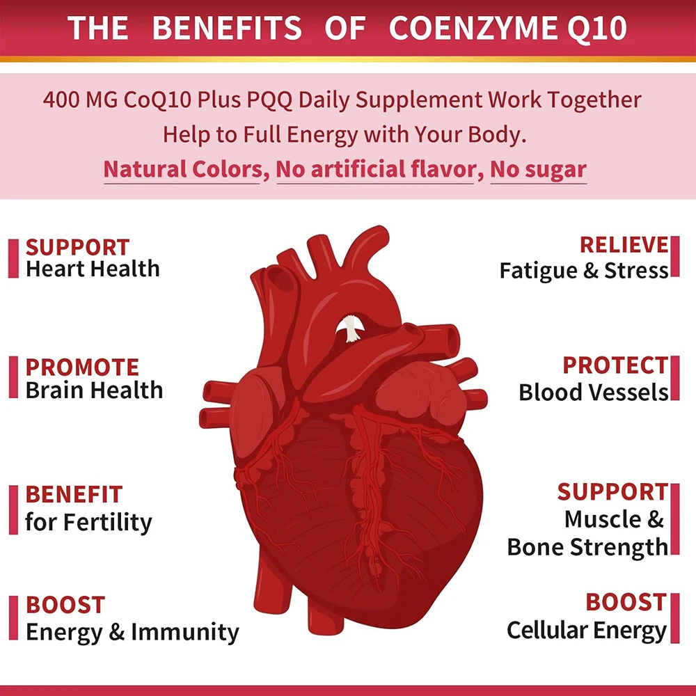 Coenzyme CoQ10-400mg-Softgels Supplement with PQQ, BioPerine & Omega-3, Powerful-Antioxidant, Support Heart & Energy-Production