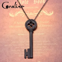 Movie Coraline Black Button Key of The Secret Door Pendant Necklaces Cosplay for Men and Wowen Gifts Accessories Whoelsale