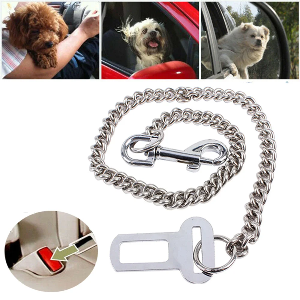 Stainless Steel Chain Dog Seat Belt Lead for Car Chew Proof Strong Travel Safety Restraint 360 Degree Swivel Hook