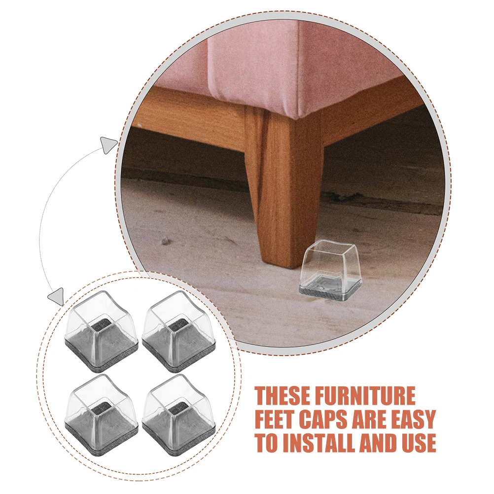 

4pcs Furniture Feet Pads Chair Leg Covers Table Protectors Silicone 19-25mm Anti-Scratch Floor Tiles Small Square Transparent