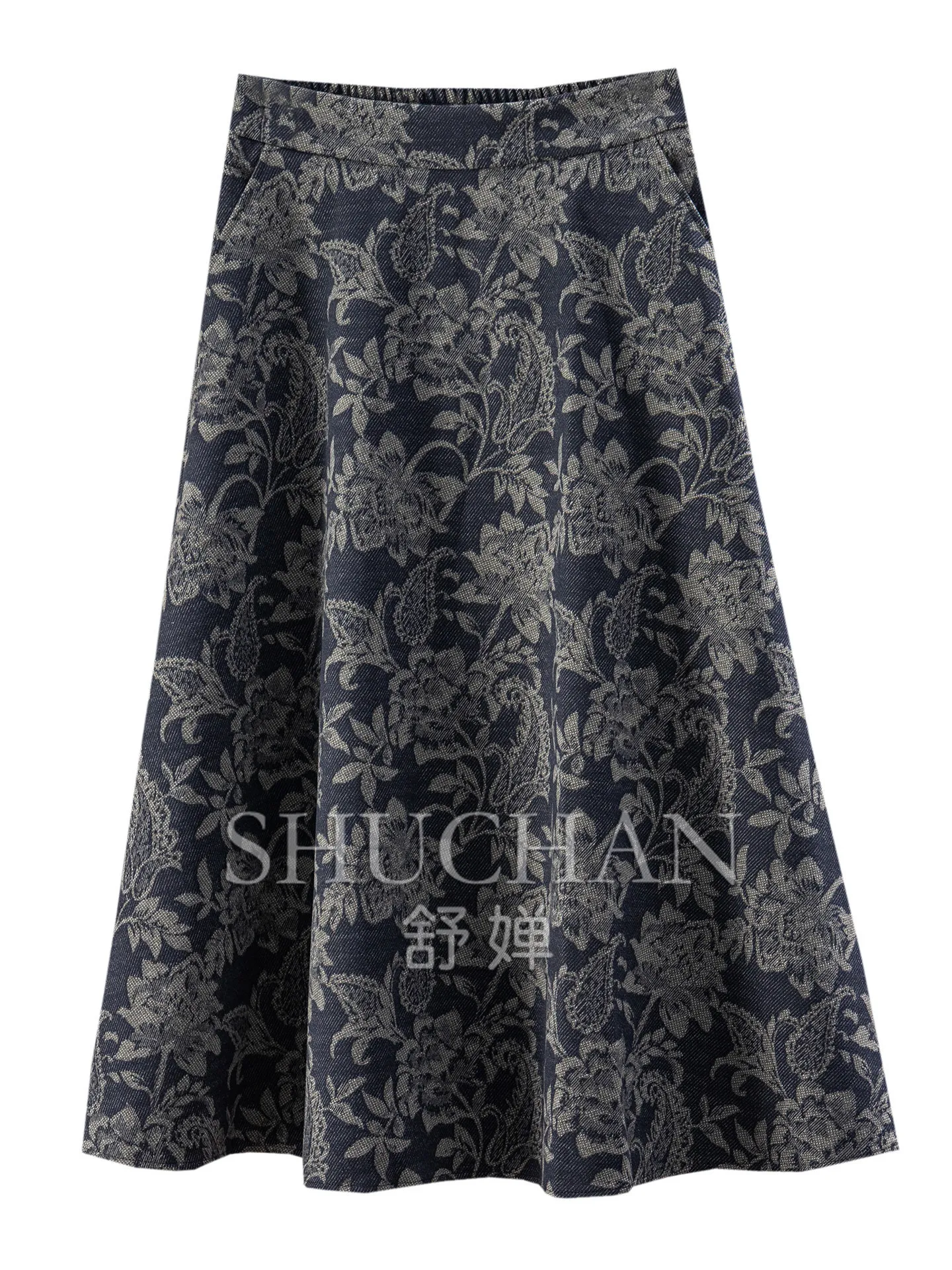 Skirt Women 2026 New Indigo Brocade Vintage Paisley Cashew Print A-shaped Umbrella Skirt Women's E257