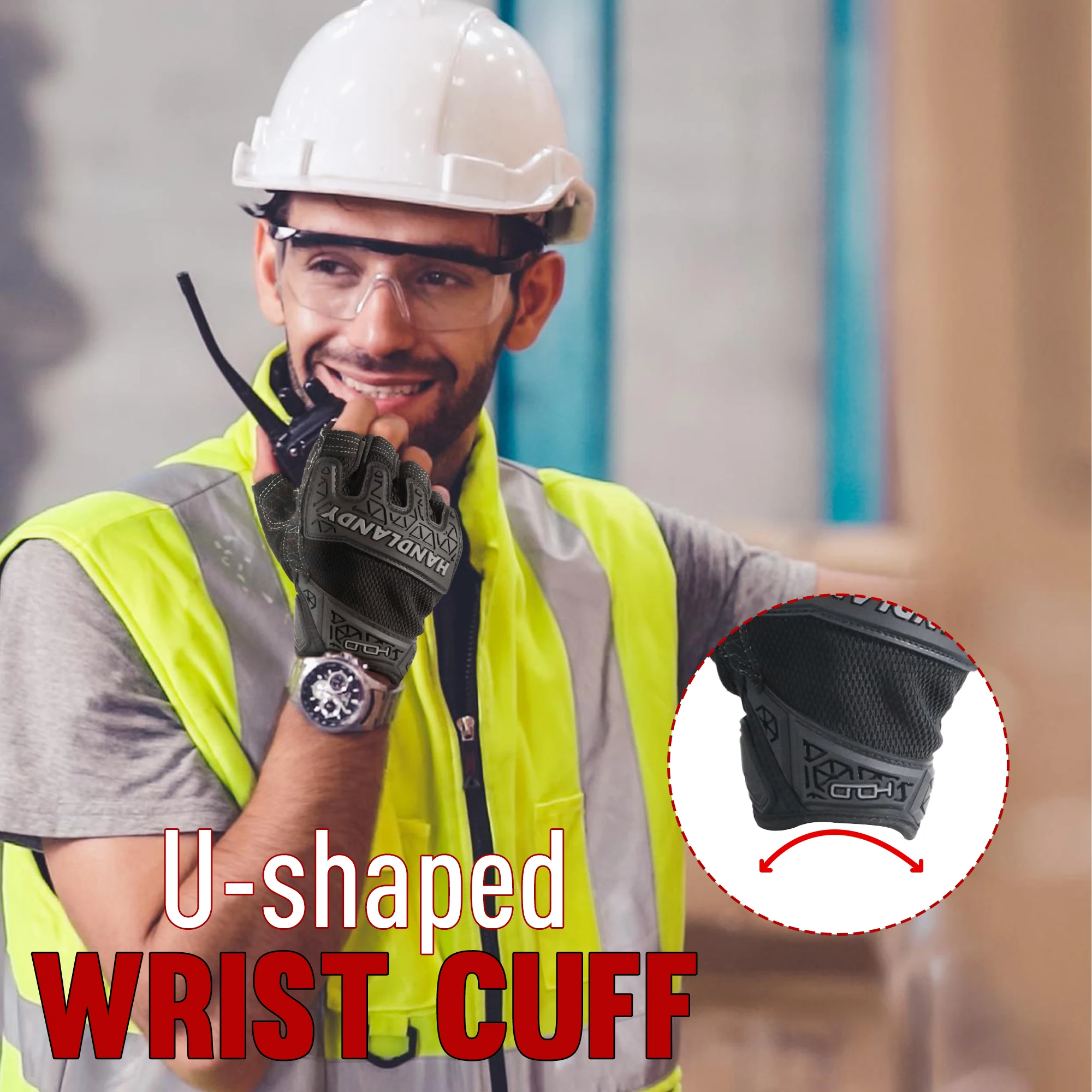 남성용 핸드랜디 손가락 없는 작업 장갑, 실리콘 코팅 TPR 너클 보호, 사냥 및 전술용 하프 핑거 장갑