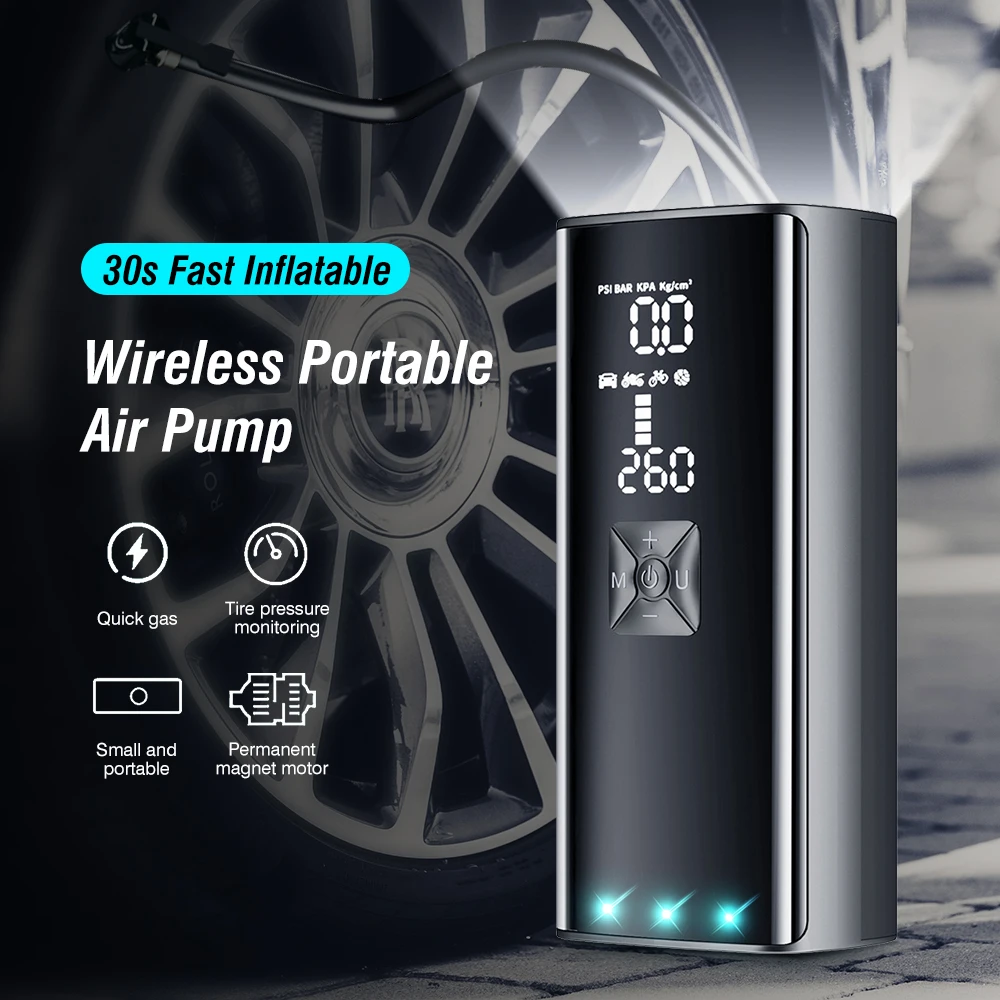 6000mA Car Air Pump Air Compressor 12V 150PSI Electric Wireless Portable Tire Inflator Pump for Motorcycle Bicycle Car Tyre Ball