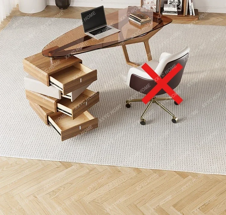 Light Luxury High-end Special-shaped Solid Wood Desk Rotating Tempered Glass Study Table