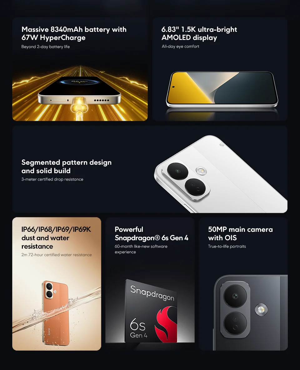 【World Premiere】Global Version POCO X8 5G Smartphone NFC 8340mAh battery 67W HyperCharge 50MP Camera Snapdragon 6s Gen 4