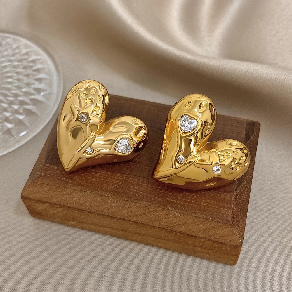 AENSOA عدم التماثل كامل القلب مكعب الزركون شغل المرأة وأقراط موضة مقاوم للماء Colorfast عيد الحب مجوهرات هدية