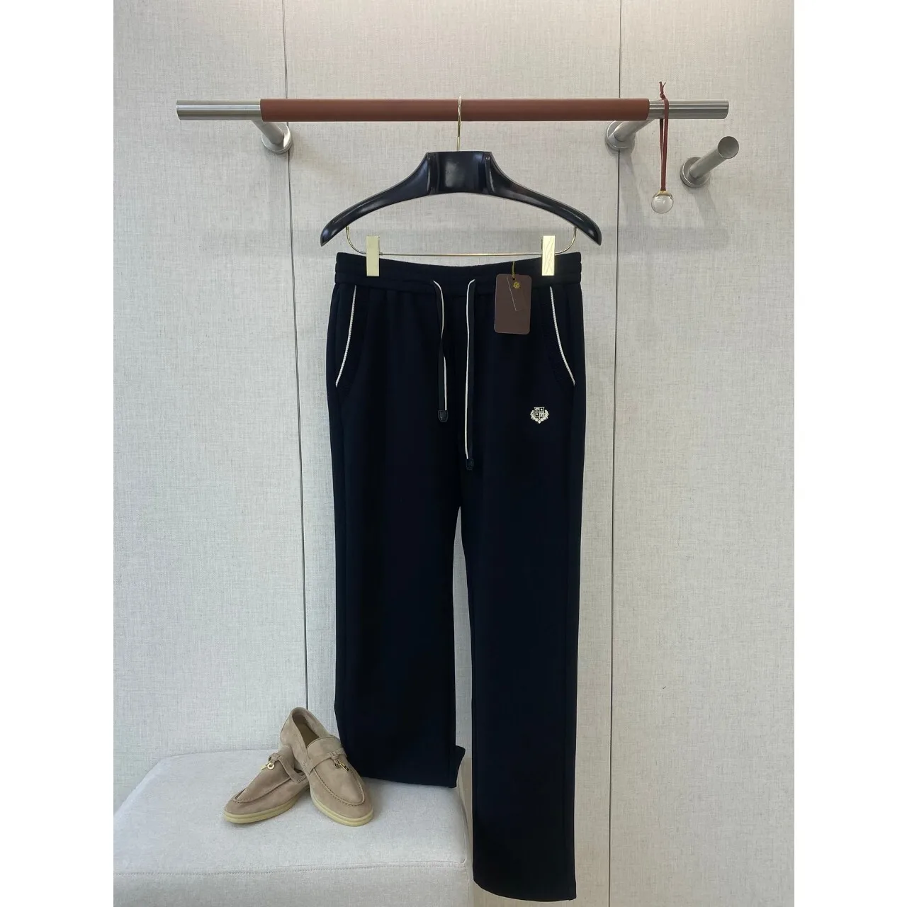 

Loro Men's High-End Cotton Blend Embroidered Color Blo Casual Pants Soft Touch Skin-Friendly Comfortable Straight Leg Trousers