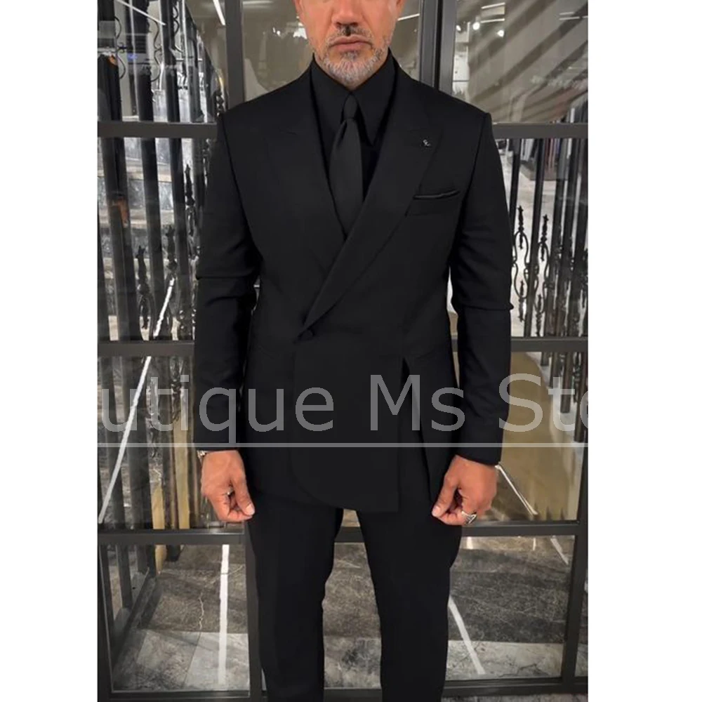 

Black Men's Suit 2 Piece Slim Fit Asymmetrical Hem Blazer Pants Formal Business Casual Wedding Party Prom Gentleman Male Suit