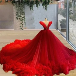 Red Puffy Quinceanera Dresses Ball Gown Off The Shoulder Tulle Ruffles Mexican Sweet 16 Dresses 15 Anos