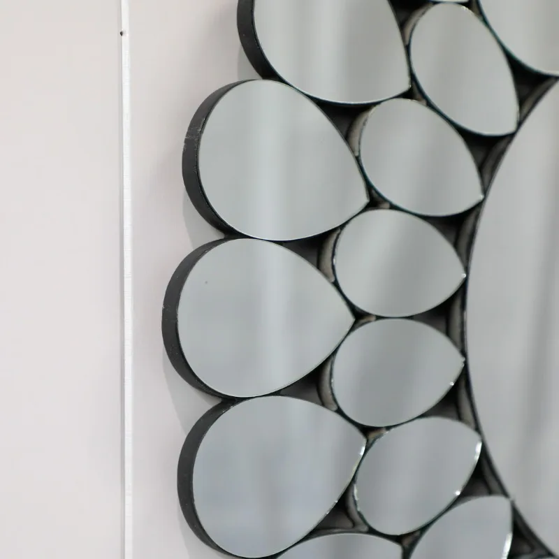 60cm Factory Price Elegant Design Decorative Large Silver Wall Mirrors Flower Shape Glass Hanging Home Decor