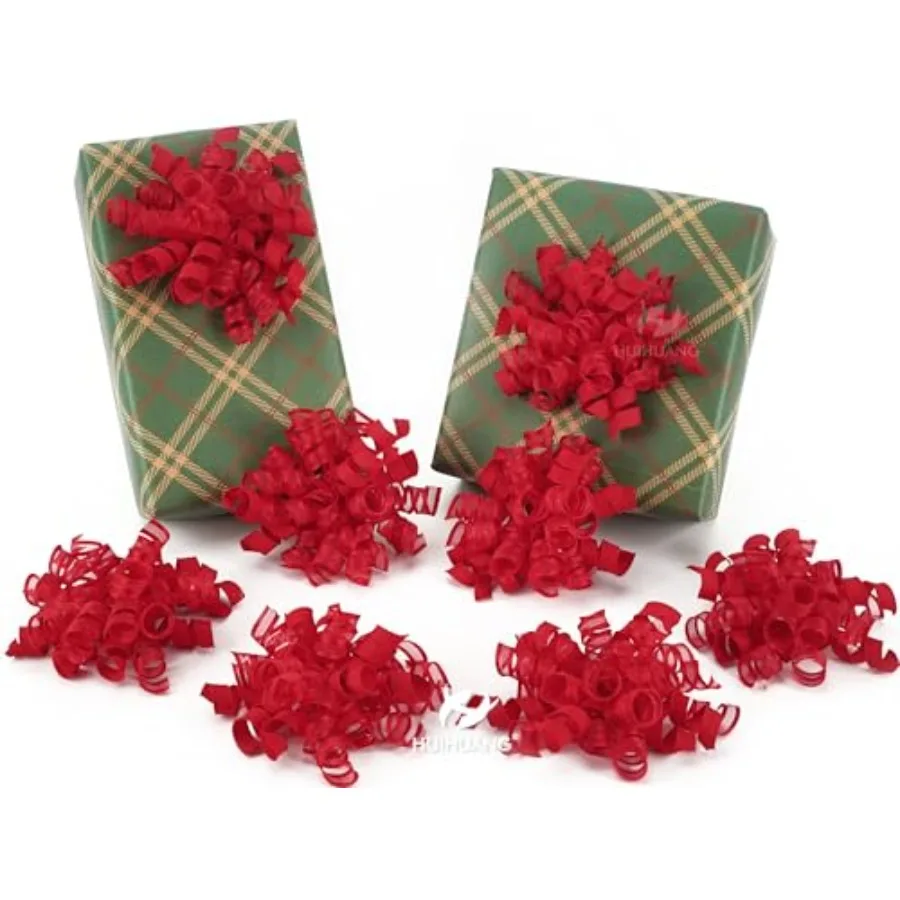 

HUIHUANG Red Bows for Gift Wrapping Christmas Gift Bows 5 inch x 8 Counts Self-Adhesive Curly Ribbon Bow for Presents, Paper Ba