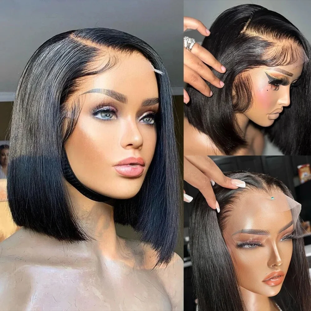 

13x4 Bone Straight Lace Frontal Human Hair Brazilian Side Part Short Bob Wig For Women 180% Straight 13x5x2 Lace Front Bob Wigs