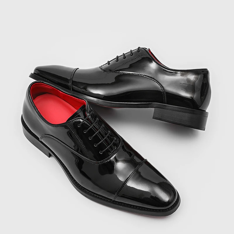 Classic Men Formal Leather Shoes Brand Black Red Sole English Casual Lace-up Business Derby Shoes Wedding Banquet Shoes