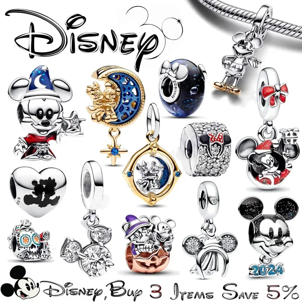 2024 Mouse Minnie Mickey Fit Disney Charms Dangle Original Bracelet Beads for Women Party Lady Gift Jewelry