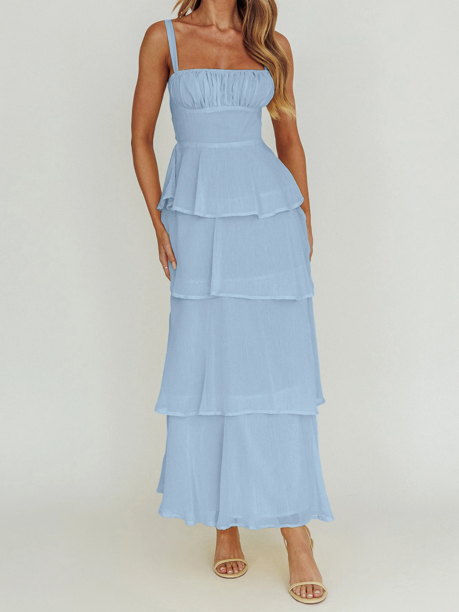 Elegant Women s Sleeveless Maxi Dress with Spaghetti Straps and Smocked Bust Detail in Vibrant Summer Colors