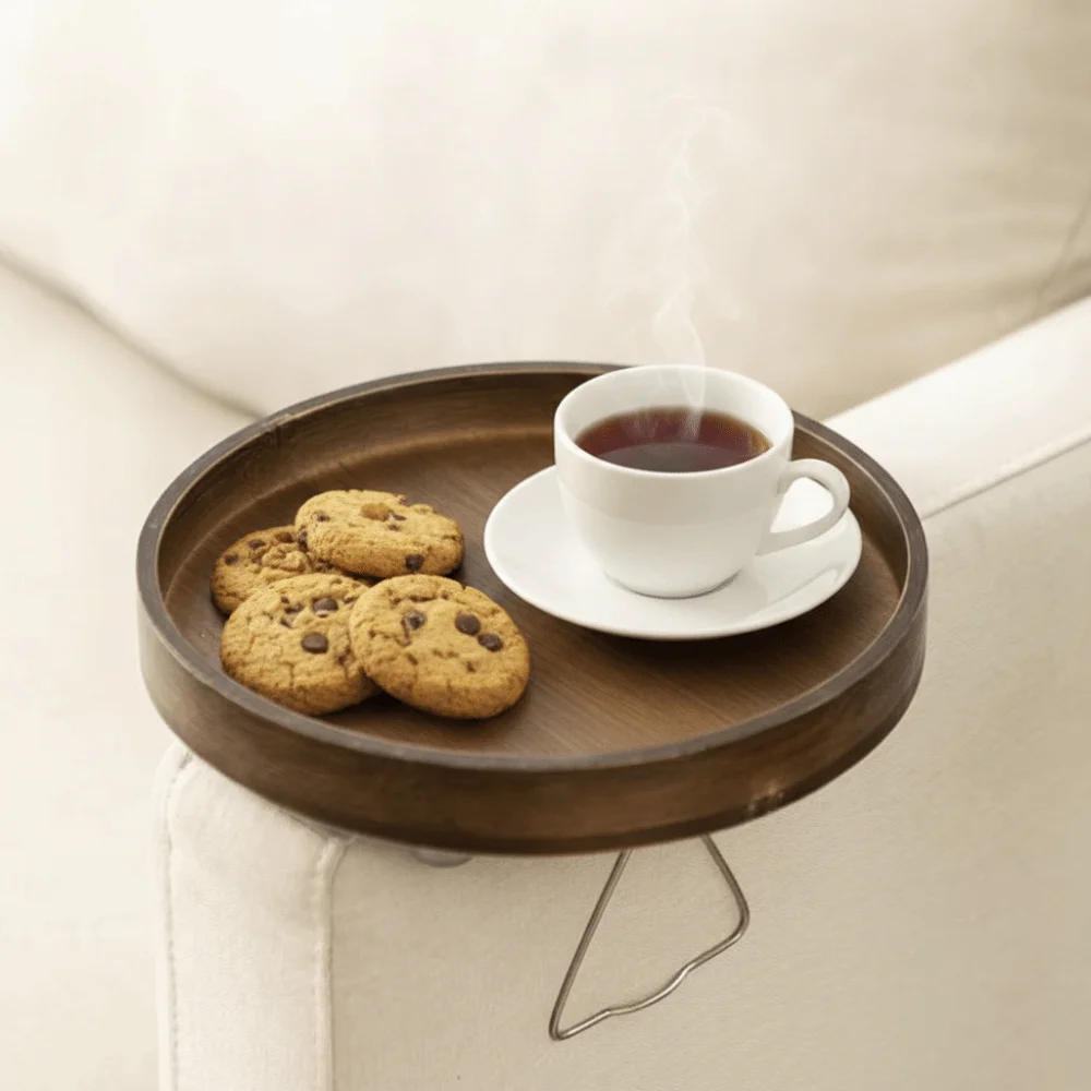 Durable Folding Clip Sofa Armrest Tray Bamboo Rectangular/Round Couch Arm Clip Table Sofa Side Clip-on Tray Living Room