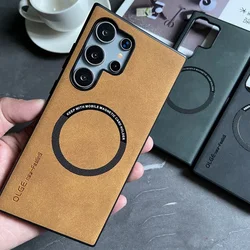 Leather Case for Samsung Galaxy S25 S24 S23 S22 S21 S20 FE Ultra Plus Cover Magnetic Mag-safe Wireless Charge Soft Matte Shell