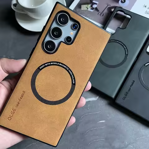 Leather Case for Samsung Galaxy S25 S24 S23 S22 S21 S20 FE Ultra Plus Cover Magnetic Mag-safe Wireless Charge Soft Matte Shell