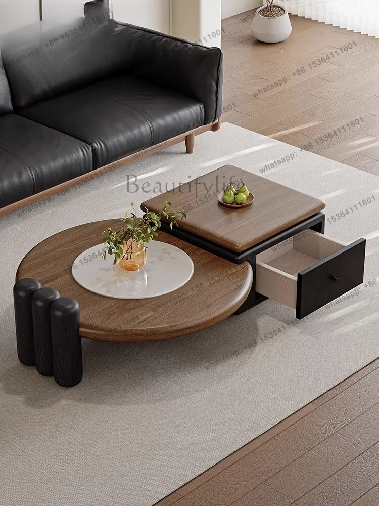 

Medieval style solid wood coffee table can store high-end Italian minimalist household square and circle combination