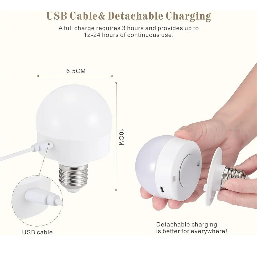 Imagem -02 - Lâmpadas Usb Recarregáveis Soquete Magnético Destacável Controle Remoto Regulável Temporizador Lâmpada de Puck de Emergência Apontador de Parede E26 E27