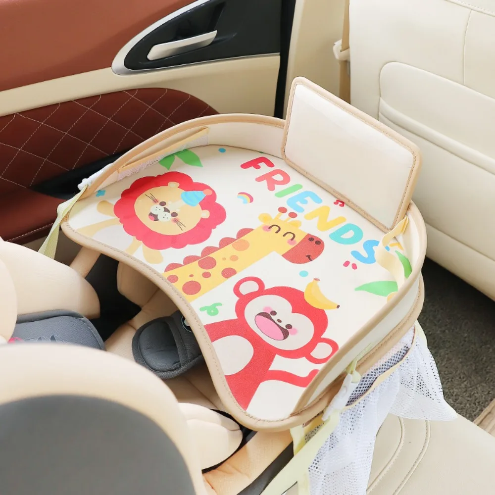 

Cartoon Car Seat Tray Not Easily Deformed Waterproof Child Safety Seat Tray Multifunctional with Pockets