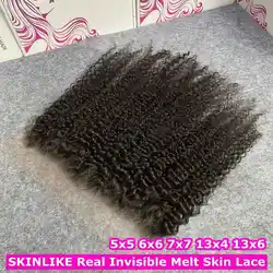 Invisible 13x4 13x6 HD Lace Frontal Only Melt Skins Brazilian Deep Curly Human Hair 5x5 6x6HD Lace Closure Pre Plucked Free Part