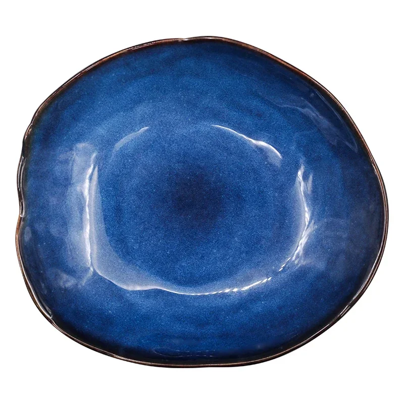 Nordic Blue Glaze Ceramic Dinner Plate Western Tableware Plates and Bowls Creative Irregular Spaghetti Dishes Snack Salad Dish