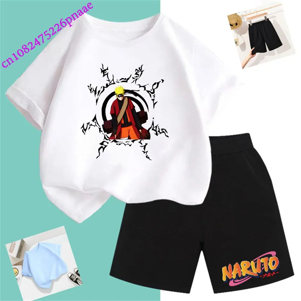 Naruto t shirt Fashion Summer Dress 2024 Short Kid T-shirt Baby Tee Sets Fashion Casual O-neck Breathable Kawaii T Shirt Shorts