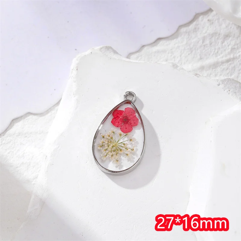 أحدث 30 قطعة/الوحدة اللون الطبيعي المجففة زهرة الأساسية الهندسة قطرة الماء شكل سبيكة العائمة المدلاة الخرز diy مجوهرات الإكسسوار #5