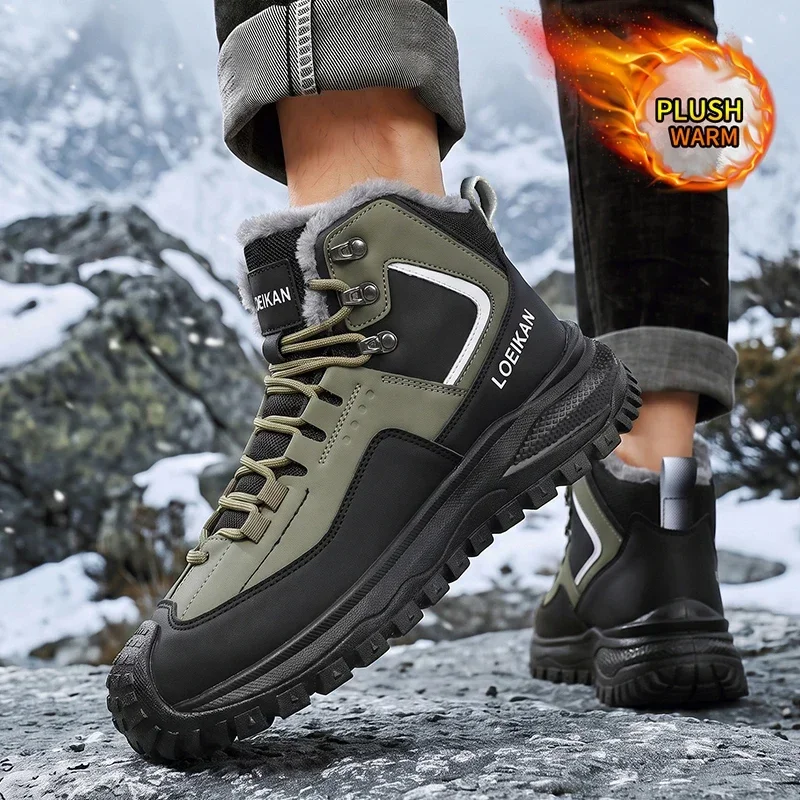 Modische Herren-Winterstiefel mit Flauschigem Plüschfutter, Schnürung, Hohem Schaft und Dicker Sohle für Kaltes Wetter – Detail 6
