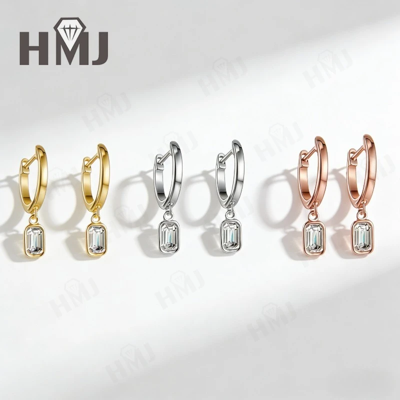 

1ct/2ct D Color Emerald Cut Moissanite Earrings VVS1 Clarity S925 White Yellow Rose Gold Fine Jewelry Gift for Her
