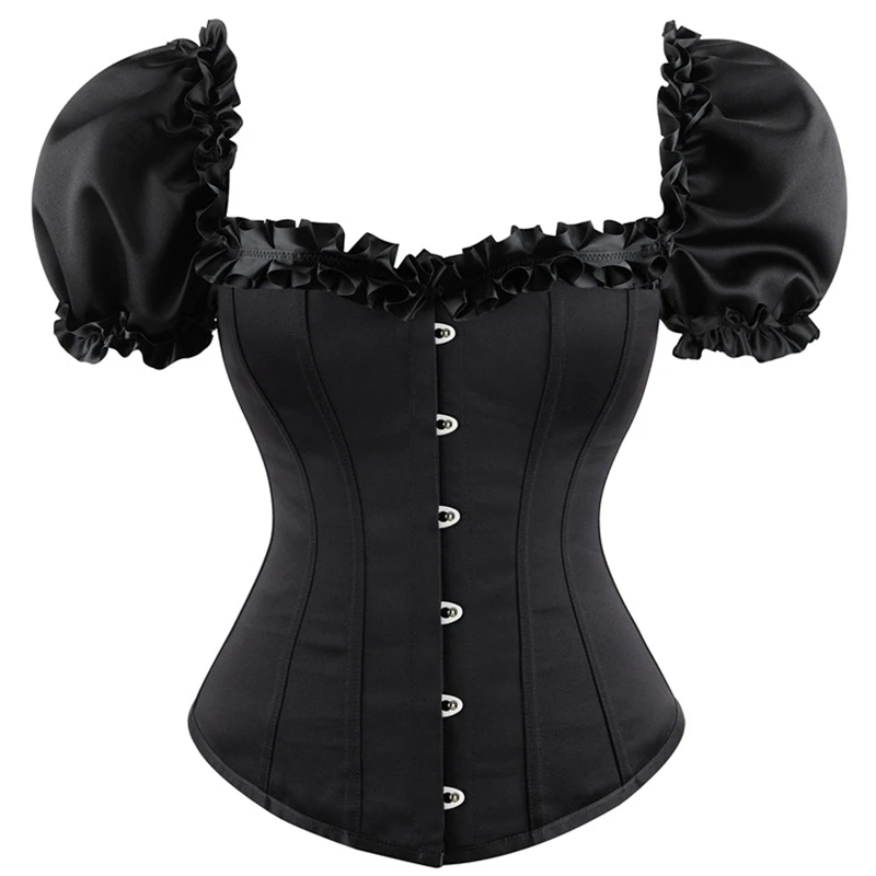 

Women Ruffled Short Sleeve Overbust Corset Sexy Gothic Slimming Waist Trainer Body Shaper Chest Push Up Bustier Top Shapewear