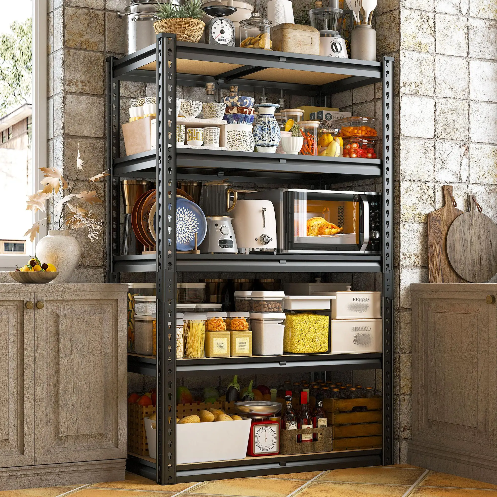 Heavy Duty 5 Tier Metal Storage Shelves Adjustable Garage Shelving Unit Freestanding Utility Organizer Racks Home Furniture for Kitchen Cabinet Pantry Basement Warehouse Craft Room