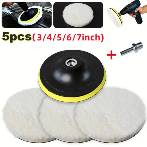 5PCS 7/6/5/4/3inch 자동차 연마 왁싱 버핑 휠 패드 자동차 폴리 셔 키트 자동 M10/M14 드릴 커넥터 자동차 페인트 관리