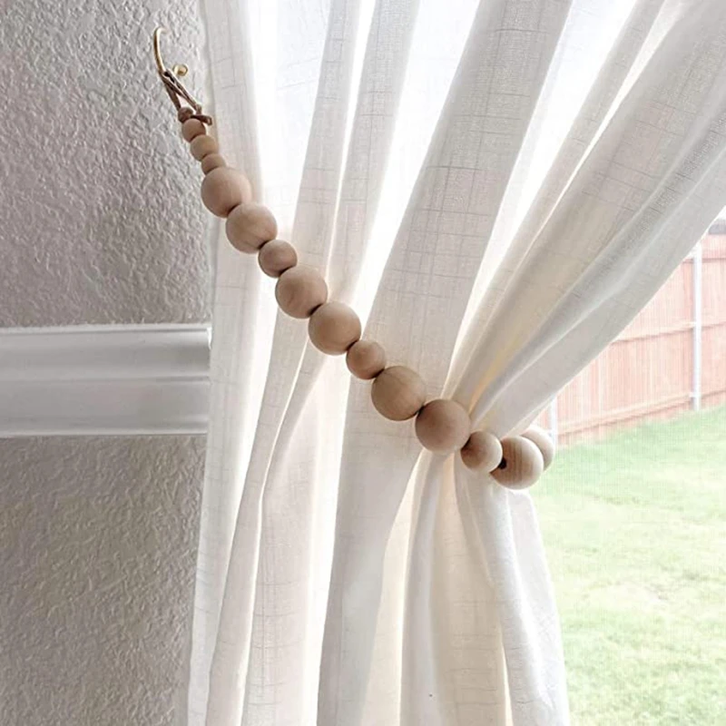 2Cps Curtain Tie Backs, Natural Wood Drape Tiebacks, Window Treatment, Farmhouse Garland, Boho Decor Accessories